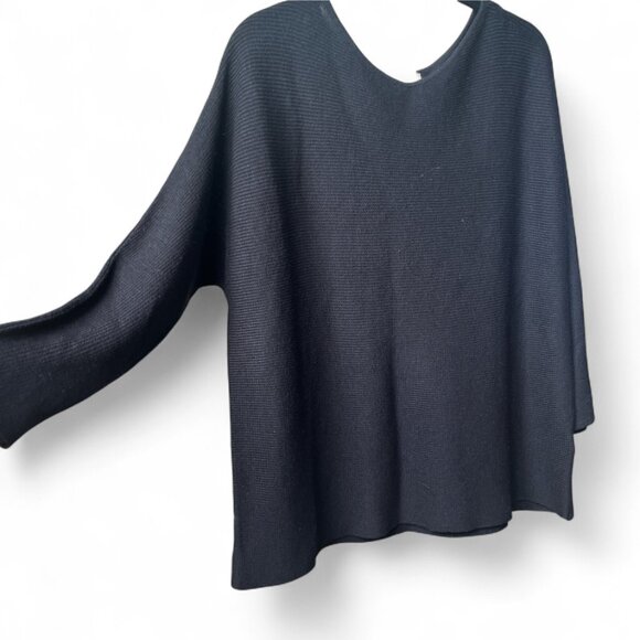 Oversized Dark Navy Dolman 3/4 Sleeve Ribbed Minimalist Relaxed Fit Sweater M - Picture 4 of 6